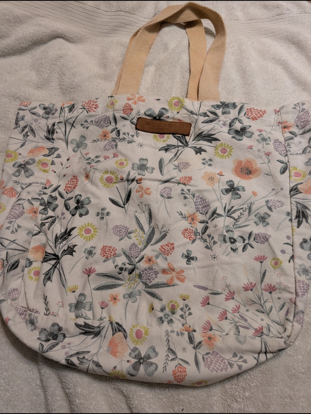 Laura Ashley Vintage Floral Canvas Tote Bag with Neutral Straps